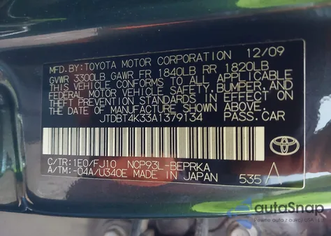 2010 Toyota Yaris z USA, uszkodzony, nr VIN JTDBT4K33A1379134